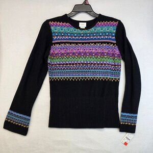 Vintage CLC Embroidered Wool Blend Sweater M Black Indie Dainty Coquette Folk